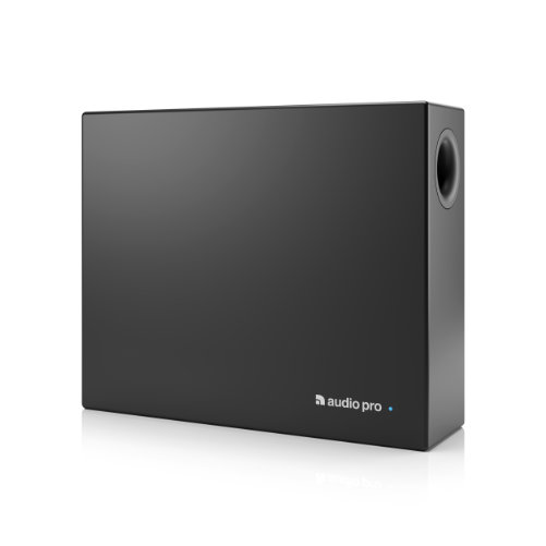 Audio Pro SUB-1 sort – kompakt subwoofer til baggrundsmusiksystemer i butikker, caféer og restauranter