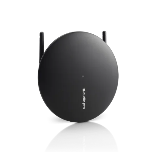 Audio Pro TX-1 sort – trådløs lydsender til højttalersystemer i butikker, caféer og offentlige rum