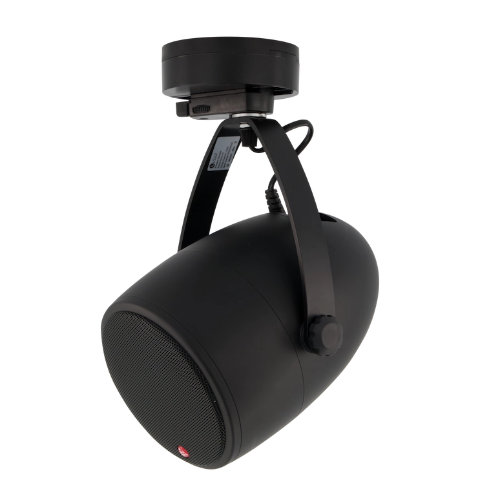 Diffusore Loud of Sweden S2 nero su binario luce per impianto audio negozio e hotel